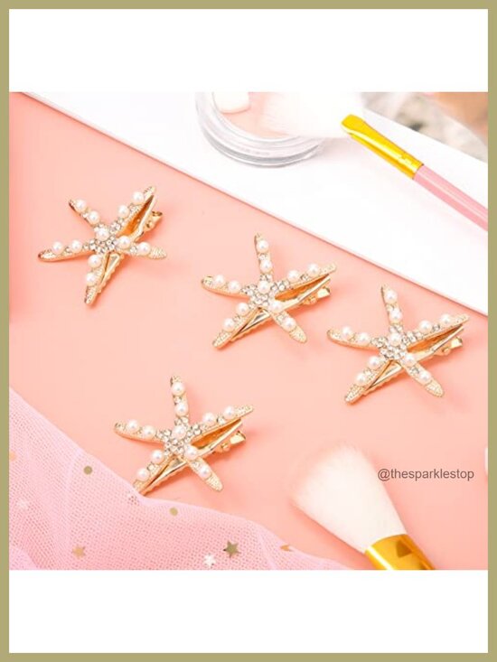 12 Starfish Hair Clips - Pearl Barrettes & Seashell Hairpins for Wedding Bridal main image 2